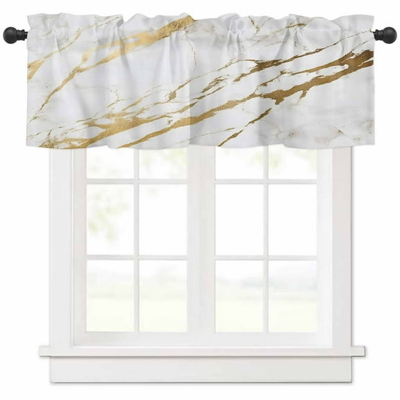White Gold Modern Valances for Windows Farmhouse Kitchen Curtains Valances Rod Pocket Valance Curtains for Kitchen Windows Abstract Vintage Marble Geometric Window Valances for Bathroom 60"x18"