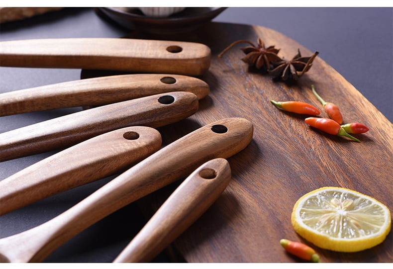 Wooden Kitchen Utensils Set, 10-Piece Natural Wood Cooking Spoons for Non-Stick Cookware
