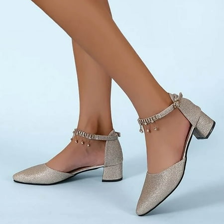 

Cathalem Shoes Women Sandals Leather Womens Low Mid Square Heel Ankle Strap Sandal Office Ladies Pointed Toe Pumps Shoes Sandal Gold 9