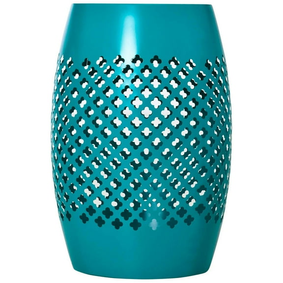 Topcobe 12.5" Steel Outdoor Side Table, Round Hollow Drum Patio End Table, Accent Table for Indoor and Outdoor, Blue, Modern Outdoor Patio Furniture for Backyard