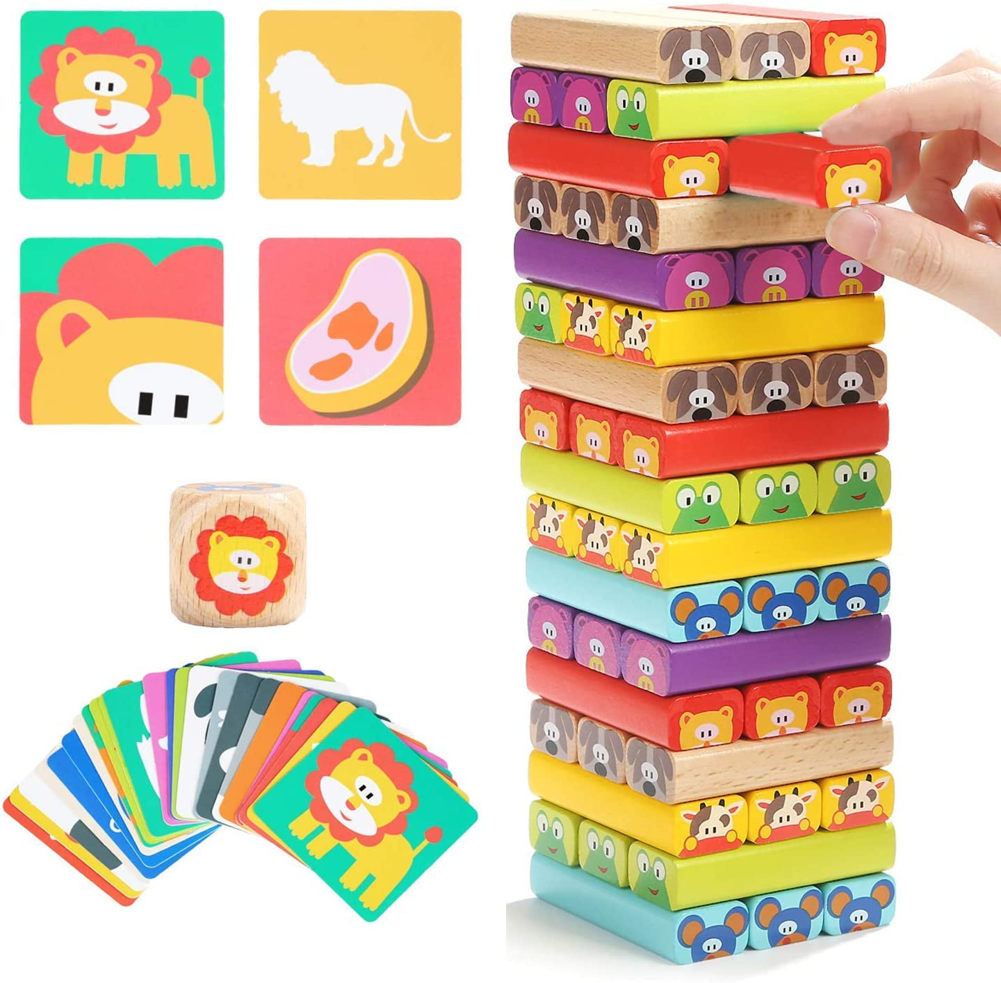 Colored Wooden Blocks Stacking Board Games Tumbling Tower for Kids Ages 4-8 with 51 Pieces