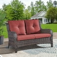 thumbnail image 5 of PARKWELL Patio Rattan Seat Sofa Cushioned Loveseat,Outdoor Wicker Furniture,Red, 5 of 6