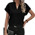 thumbnail image 5 of JGGSPWM Women's Summer V-Neck Short Sleeve Loose Flowy Tunic Dressy Casual Blouse Tops Solid Color Shirts Black M, 5 of 9