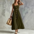 thumbnail image 6 of Gamivast Linen Dresses for Women Sleeveless Square Neck Button Front Maxi Dress with Pockets Casual A-Line Sundress Summer Vacation Beach Dress Army Green XL, 6 of 7