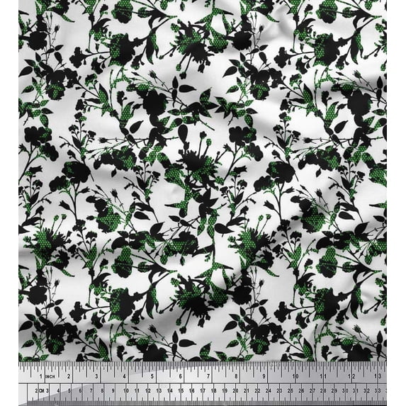 Soimoi Green Poly Georgette Fabric Leaves & Floral Artistic Print Fabric by the Yard 42 Inch Wide