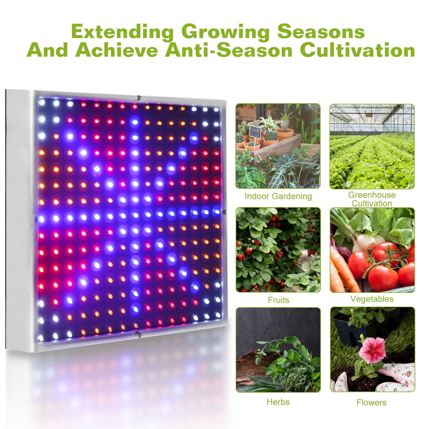 LED Grow Light, Full Spectrum Hanging 225 LEDs Plant Grow Lamp, Indoor Grow Light for Greenhouse Succulents Seedlings Plants Veg and Flower, 15W LED