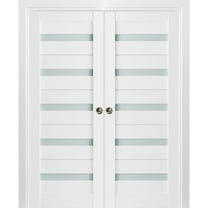 Sliding French Double Pocket Doors Frosted Glass | Quadro 4445 White Silk | Sample of Door Color