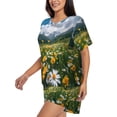 thumbnail image 2 of Balery Mountain Daisy Meadow Pattern Womens Pajama Sets 2 Piece Soft Short Sleeve Top and Shorts Sleepwear Round Neck Pjs Lounge Set with Pockets-XX-Large, 2 of 7