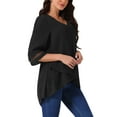 thumbnail image 4 of BLUSA MESH DE MANGA 3/4 CON V EN CUELLO Y MANGAS DE CAMPANA PARA MUJER INSPIRADA EN CHIC, TOPS ALTO-BAJO, HEM DESIGUAL, BLUSA CASUAL S NEGRO, 4 of 5