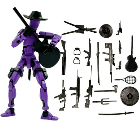 3D Printed Articulated Robot (5.1 inch), Multi-Jointed Movable Doll with Interchangeable Weapons and Various Accessories for Stop Motion and Desktop Decor (Purple)