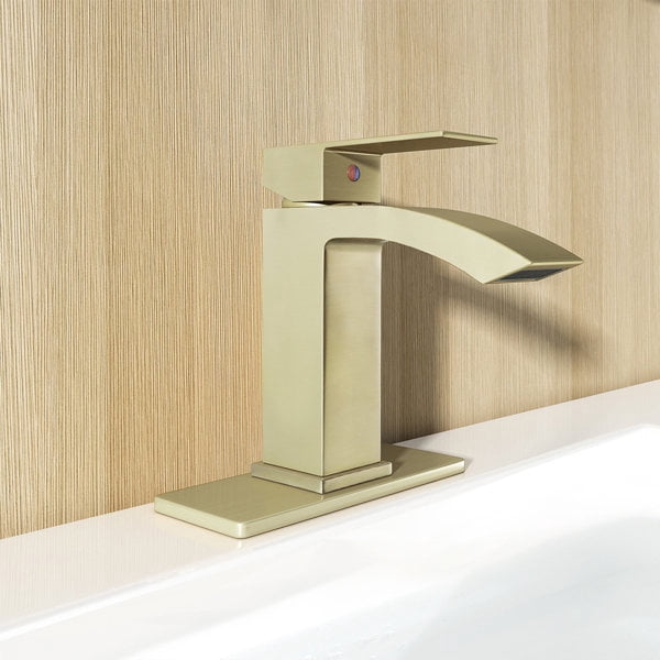 EZANDA Single-Hole Single-handle Bathroom Faucet with Drain Assembly,Brushed Gold