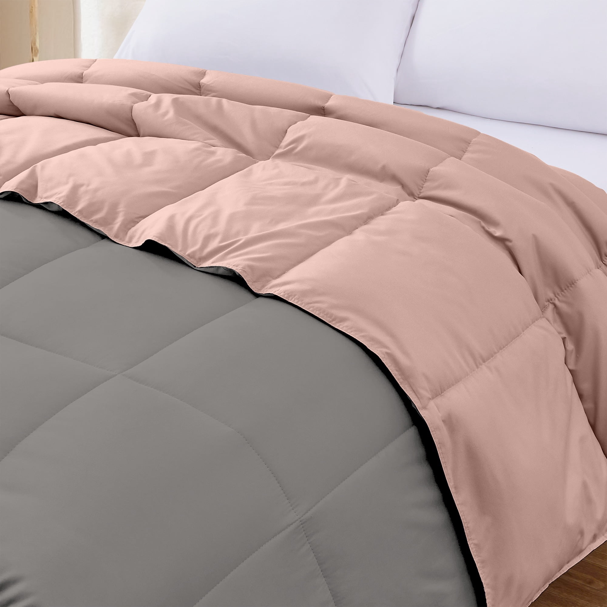 Modern Threads Reversible Charcoal & Misty Rose All-Season Down Alternative Adult Bed Comforter, Queen