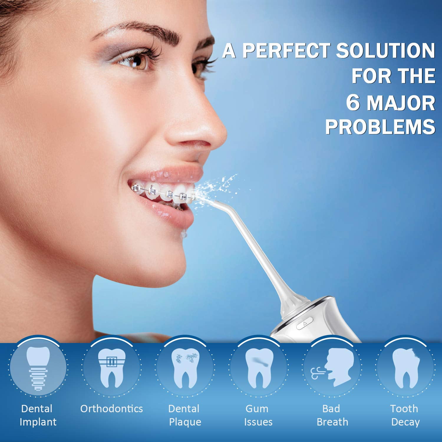 BESTOPE Water Flosser Cordless Dental Irrigator Rechargeable Teeth Cleaner Portable Oral Irrigator with IPX7 Waterproof, 3 Modes, Semi-Hidden Water Tank, 6 Interchangeable Jet Tips for Home and Trave