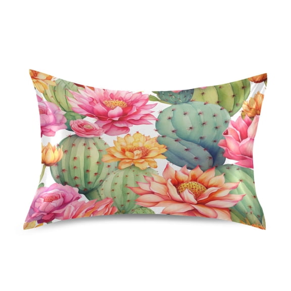 Ryvnso Satin Pillowcase Cactus and Flowers Pillow Cases Standard Size 26x20in