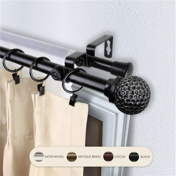 Central Design 4785-482 0.8125 in. Nicholson Double Curtain Rod with 48 to 84 in. Extension, Black