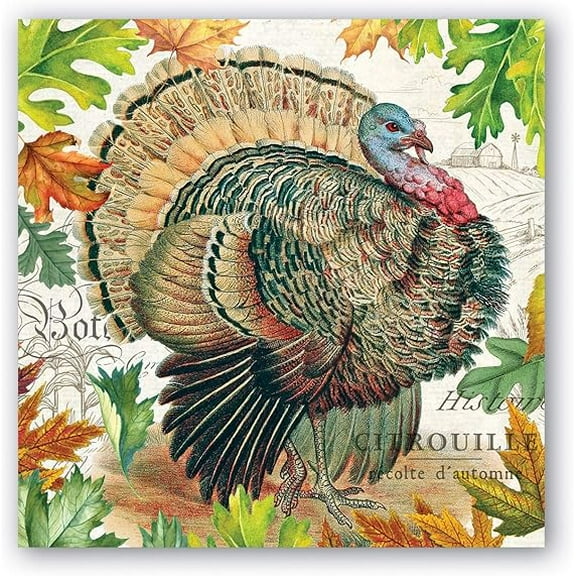 Michel Design Works Paper Beverage Napkins, Fall Harvest Turkey - 2 Packs (814332B)