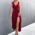 thumbnail image 2 of USSUMA Beach Dresses for Women Casual Summer High Slit Loose Flowy Maxi Long Sun Dress Solid Sleeveless Plus Sundresses V Neck Vacation Dress Wedding Guest, 2 of 8