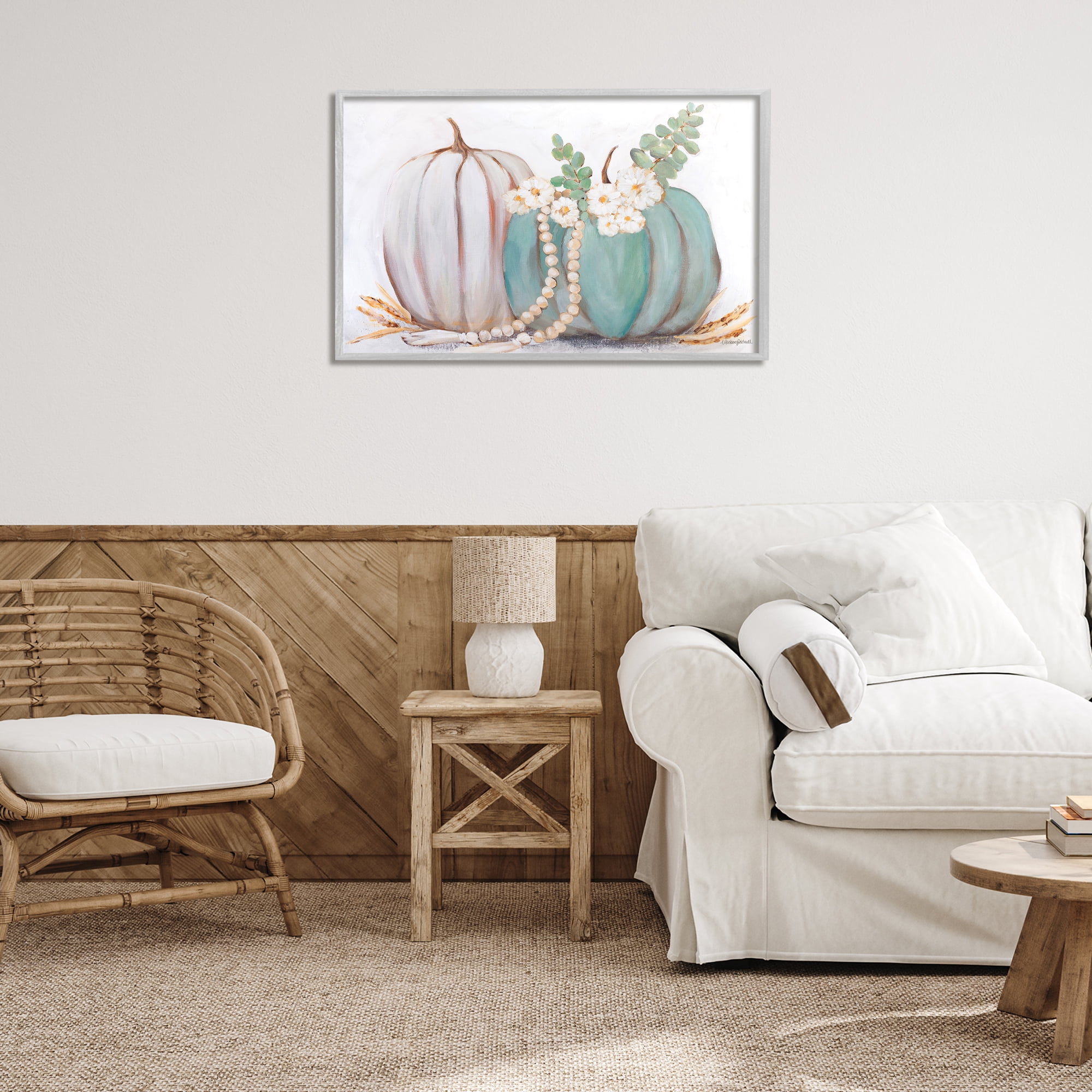 Stupell Industries Country Fall Pumpkins Botanical & Floral Painting Gray Framed Art Print Wall Art, 30 x 20