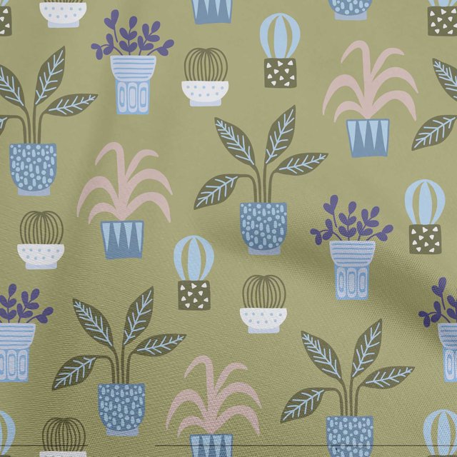 oneOone Polyester Spandex Olive Green Fabric Flower Pots Motif Sewing Craft Projects Fabric Prints By Yard 56 Inch Wide