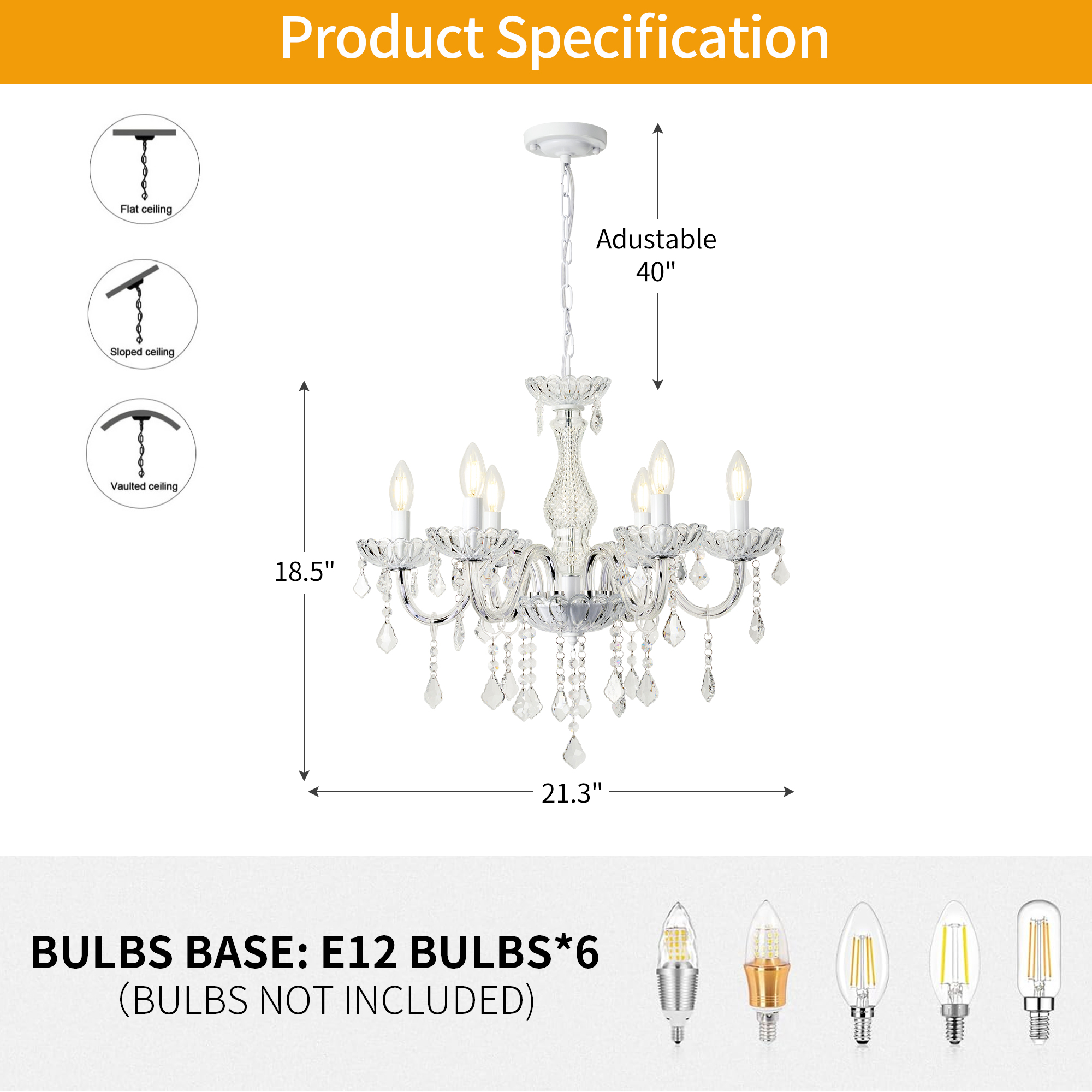 AOLALA 6 Lights K9 Crystal Chandelier Hanging Pendant Light Fixture, Modern Chrome Chandeliers for Dining Rooms ﻿Bedroom Kitchen Island Farmhouse