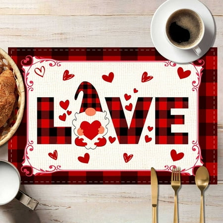 

Valentine s Day Linen Printed Placemat Festival Love Western Restaurant Heat Insulation Table Mat Washable Woven Vinyl Kitchen Placemats
