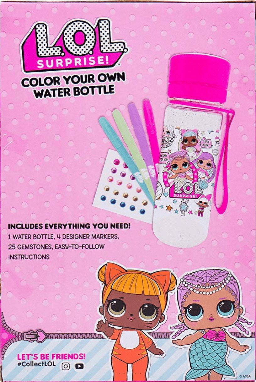 L.O.L. Surprise! Color Your Own Glitter Water Bottle for Kids Ages 5+, BPA-Free