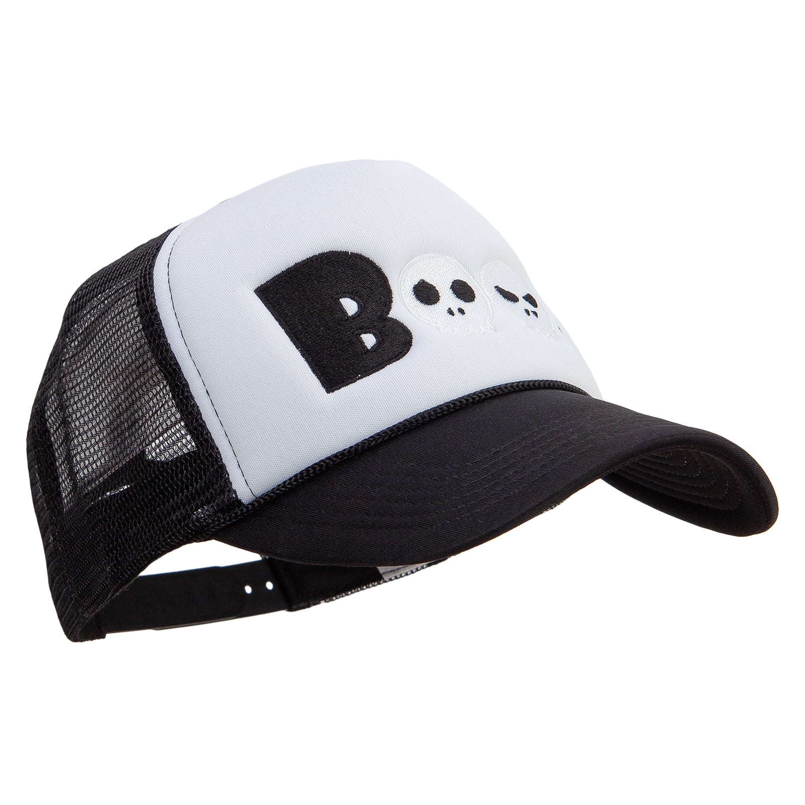 Boo Embroidered Summer Foam Mesh Trucker Cap - Black White  display picture 1