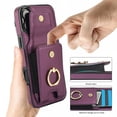 thumbnail image 6 of Premium PU Leather for iPhone 16 Card Slots Wallet Back Case, Classic with Ring Kickstand Magnetic Button Stylish Drop Protection Phone Case Cover for iPhone 16, Purple, 6 of 9