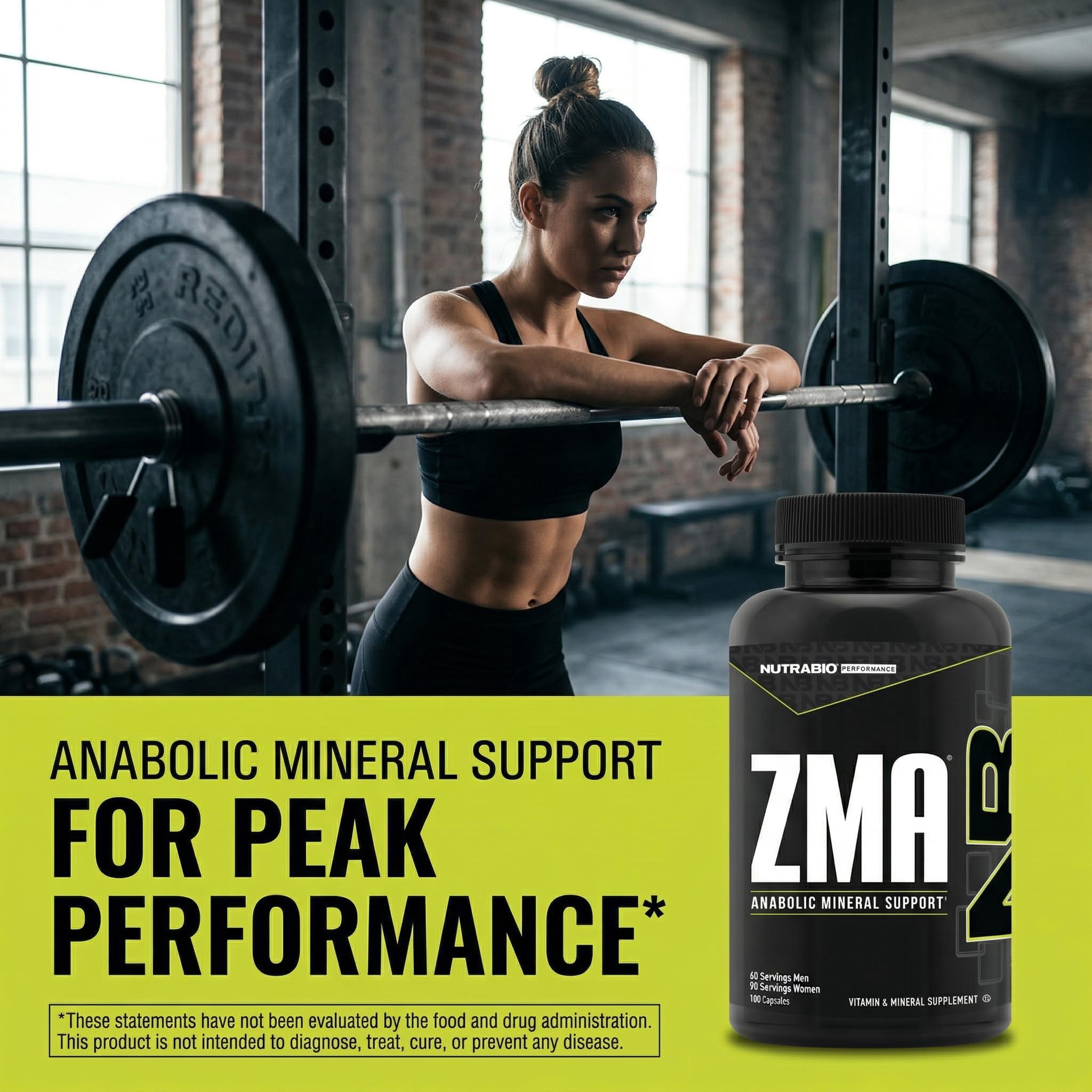NutraBio ZMA Vegetable Supplement - Anabolic Mineral Support - 180 Capsules - Recovery, Growth, Sleep - Zinc, Magnesium, and B6 Formula
