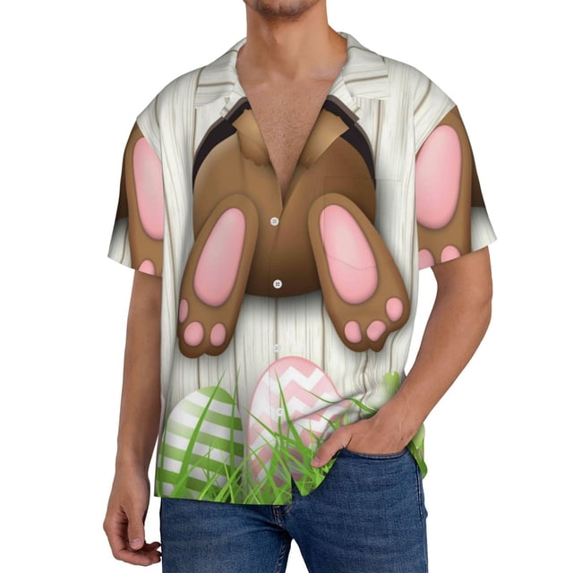 Balery Brown Bunny Camisa Casual de Manga Corta con Botones para Hombre, Texturizada, Estilo Cubano, para Playa, Verano-X-Large
