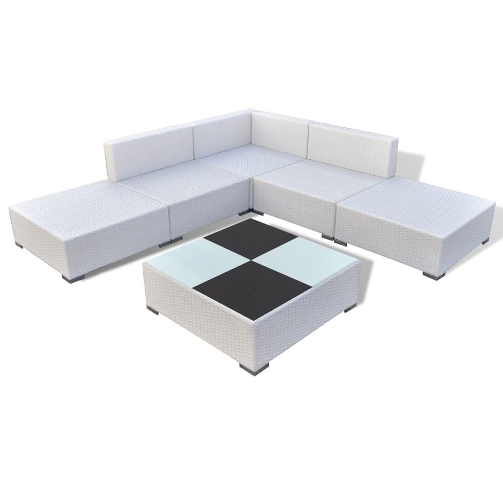 6 Piece Garden Set with Cushions Poly Rattan White - image 4 of 5