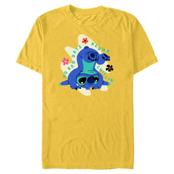 Disney Stitch No Bad Days Aloha Chillin’ - Short Sleeve Blended T-Shirt for Adults - Customized-Yellow