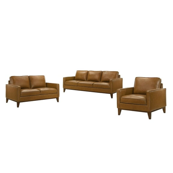New Classic Furniture Caspar 3-Piece Leather Living Room Set, Caramel