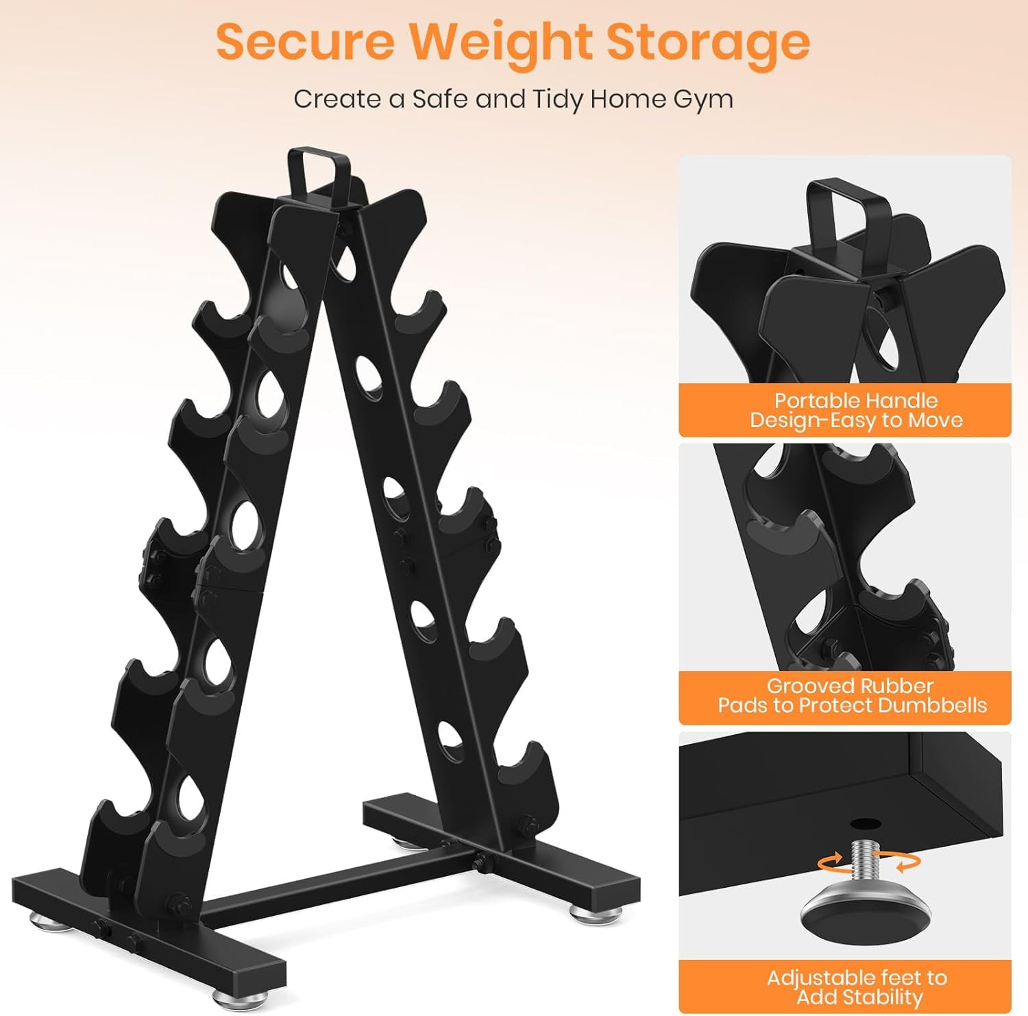 A-Frame Dumbbell Storage Rack Stand Holder for Home Gym with Handle