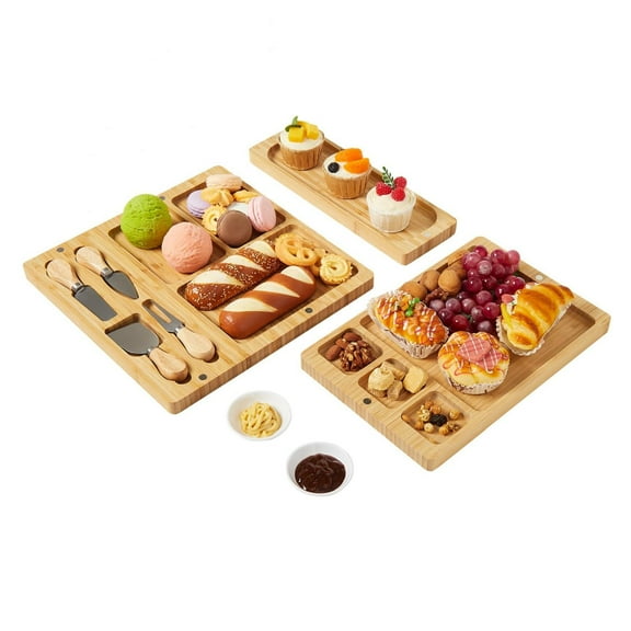 Charcuterie Boards Set, 25.2 in ×12.6 in Large Bamboo Cheese Board Set, Cheese Platter Gift for House Warming New Home, Wedding Couple, Bridal Shower, Birthday for Women