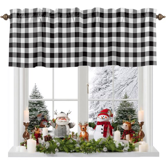 Valances for Windows Classice Ombre Buffalo Lattice Rod Pocket Short Curtain for Bathroom Living Room Bedroom Black and White 1 Panel 54x18in