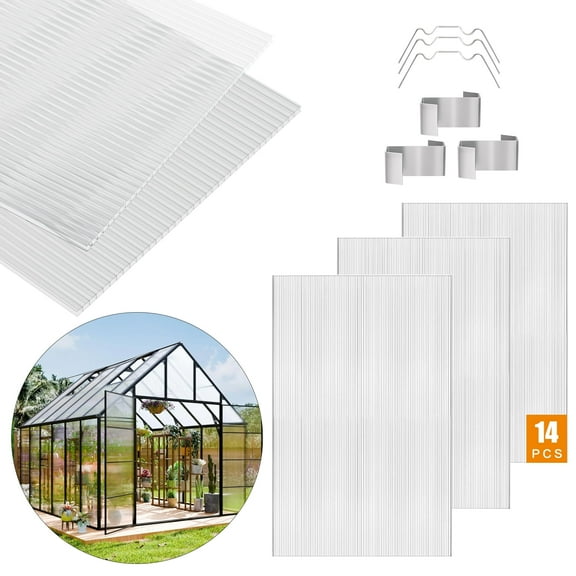 14 Pcs 2'x4' Guansu Polycarbonate Greenhouse Panels - Twin-Wall, Waterproof UV Protected (For Backyard/DIY Mini Greenhouses, 2ft×4ft Size)