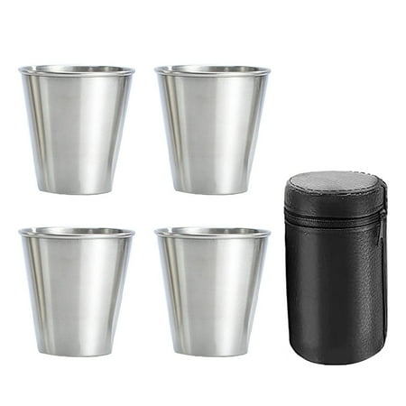 

Stainless Steel Shot Cups Set of 4 Cups Metal Shot Glasses Stackable Hip Flask Small with Leather Bag for Outdoor