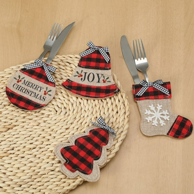 mfyjkho Juego De Cubiertos Para Decoración De Mesa Navideña Con Bordado, Juego De Cuchillo Y Tenedor De Poliéster Para Uso En El Hogar, Hotel O Restaurante, 1 Pieza