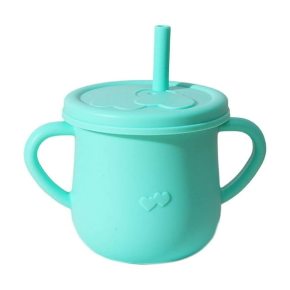 Silicone Straw Cup with Lid and Handles 3 in 1 Training Sippy Snack Drink Bottle Non-Spill Leak Proof Food Grade for Babies Toddlers 5m Random Colors Easy Clean Dishwasher Safe