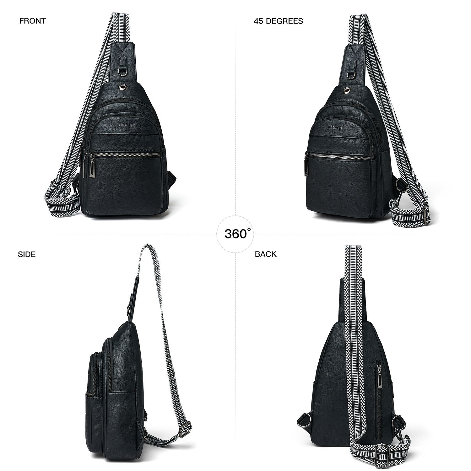 LATMAP Crossbody Sling Bag for Women, Adjustable Straps,  Suitable for travel and as a gift,  Black