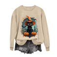 thumbnail image 5 of LangJing Halloween Spooky Season Sweatshirts Women Black Cat Pumpkin Graphic Long Sleeve Shirt Oversized Pullover Fall Tops Khaki,S, 5 of 7