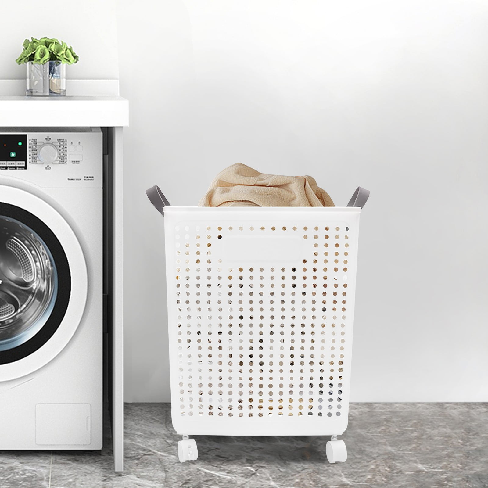 Clothes Basket, Folding Laundry Hamper, Dirty Clothes Hamper w/ 4 Wheels