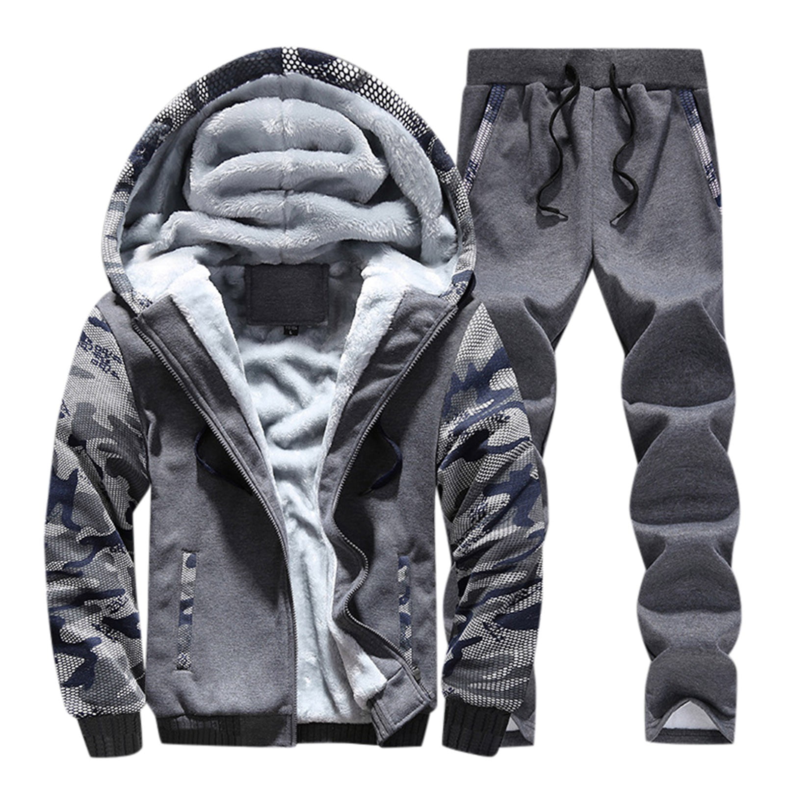 Mens Tracksuit Warm Fleece Sport Hooded Sweatshirt Coat Hoodies+Pants Sweat Suit 