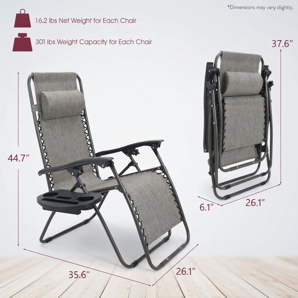 Hommoo 2-Pack Zero Gravity Folding Lounge Chairs with Adjustable Headrest & Removable Tray, Breathable Waterproof Fabric, Dark Red