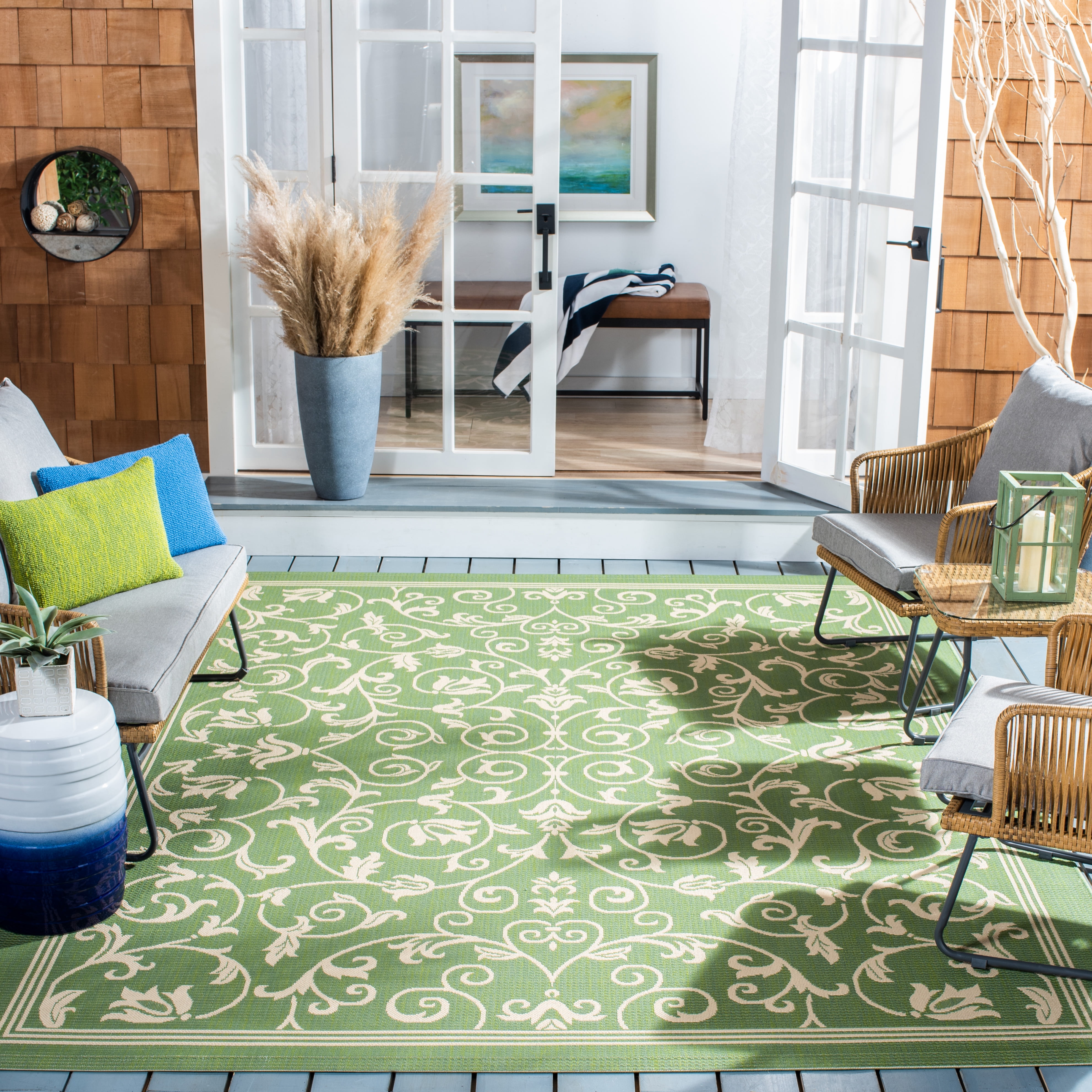 Safavieh Courtyard Nanda Botanical Indoor/Outdoor Area Rug, Olive/Natural, 8' x 10'