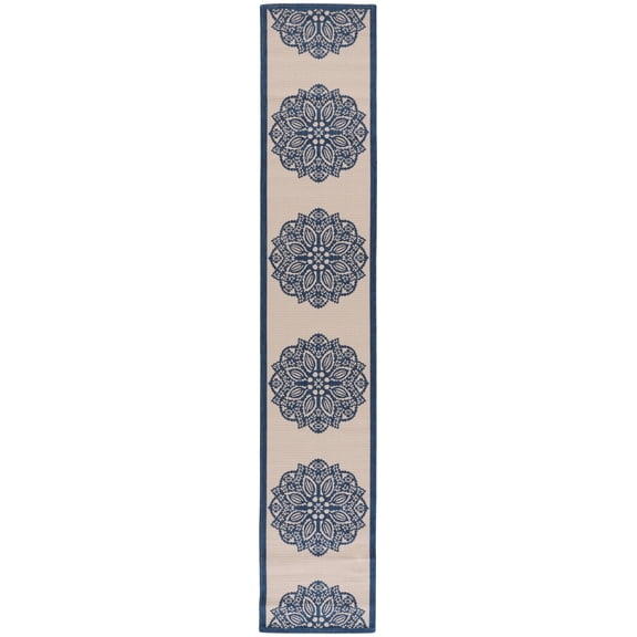 Safavieh Courtyard Millicent Medallion Indoor/Outdoor Runner Rug, Beige/Navy, 2'3" x 12'