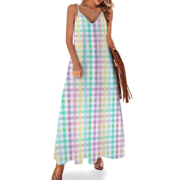 Rainbow Plaid Sleeveless Dress Loose Women's Dress Dresses Luxury Evening Dresses