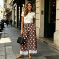 thumbnail image 7 of Elvqul Pull On Pants for Women Wide Leg Bottoms Polka Dot Fall Winter Lace Hem Elastic Waist Womens Trousers Drawstring, 7 of 7