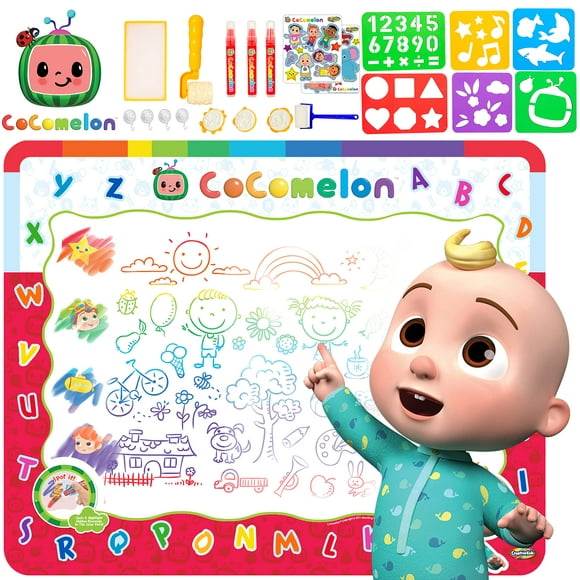 cocomelon Water Doodle Mat - Magic Doodle Play Mat with Stamps, Stickers More - Drawing Mat Art for Toddlers Kids - coloring Painting Toys Set Activities gifts for Boys girls Ages 2